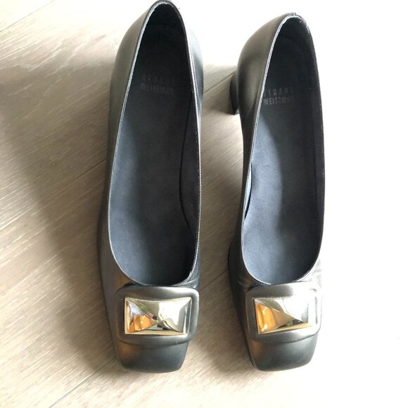Stuart Weitzman Leather Shoes in Metallic Olive Green w Gold Embellishment Sz 10 - Picture 2 of 8